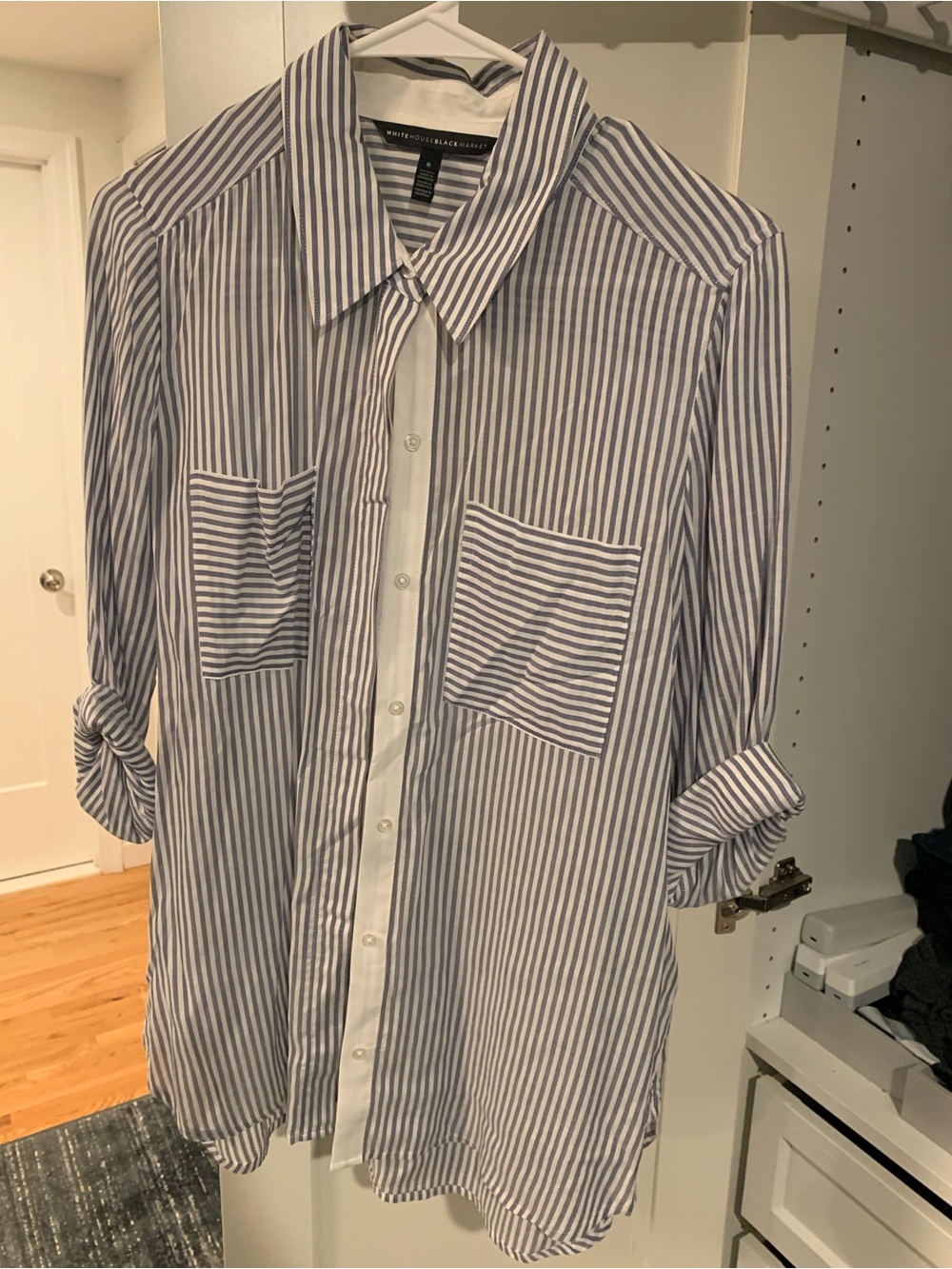 White House Black Market Blue & White Striped Button-Down Shirt